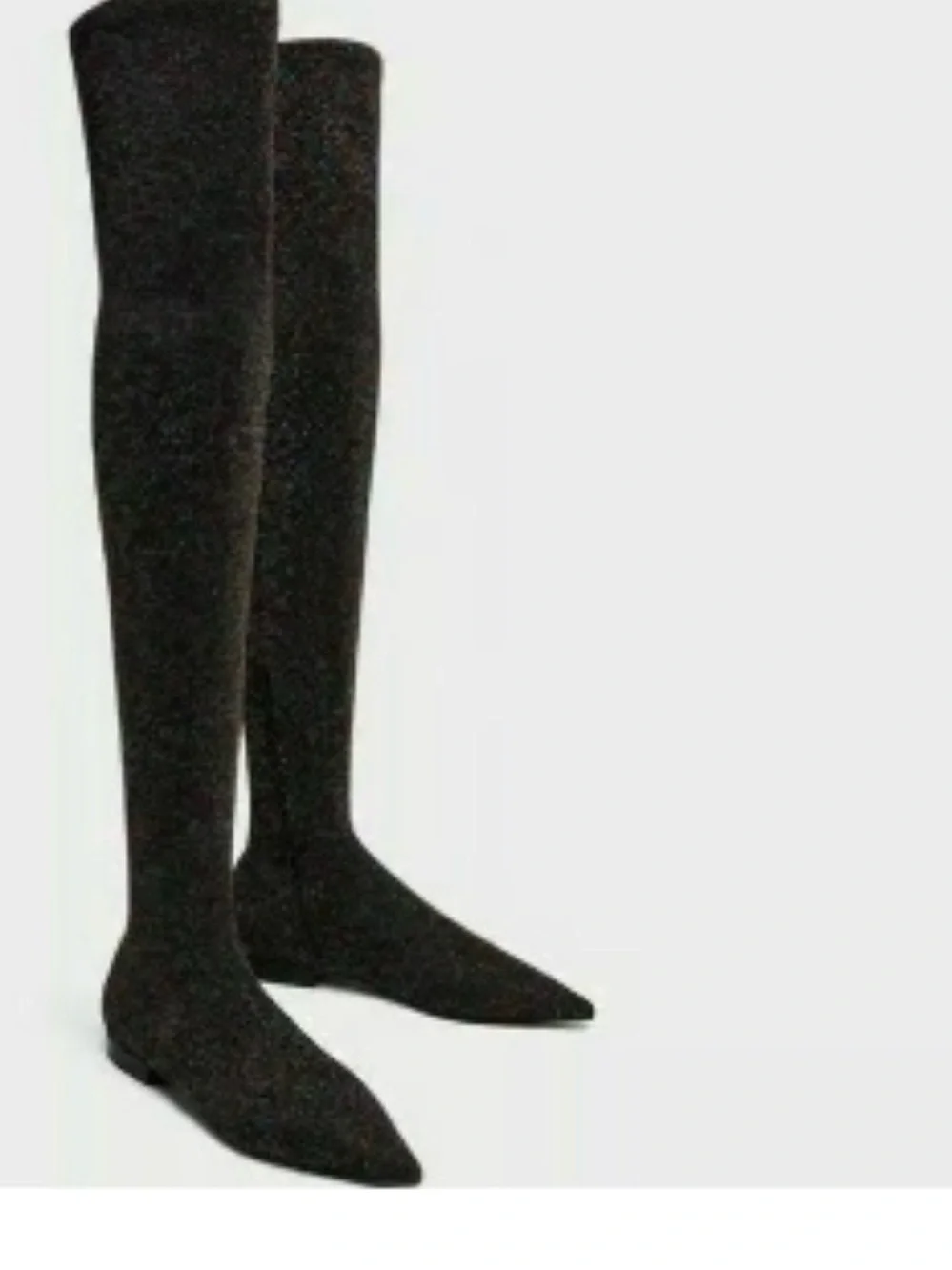 Zara Black Glitter Over-the-Knee Flat Boots